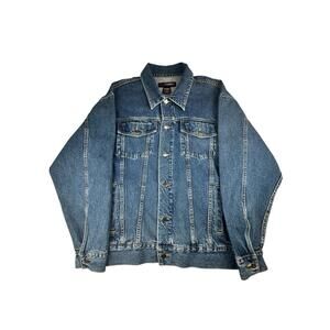 Vintage FUBU The Collection Denim Jacket Full Button Up Blue Size Large **MINT**